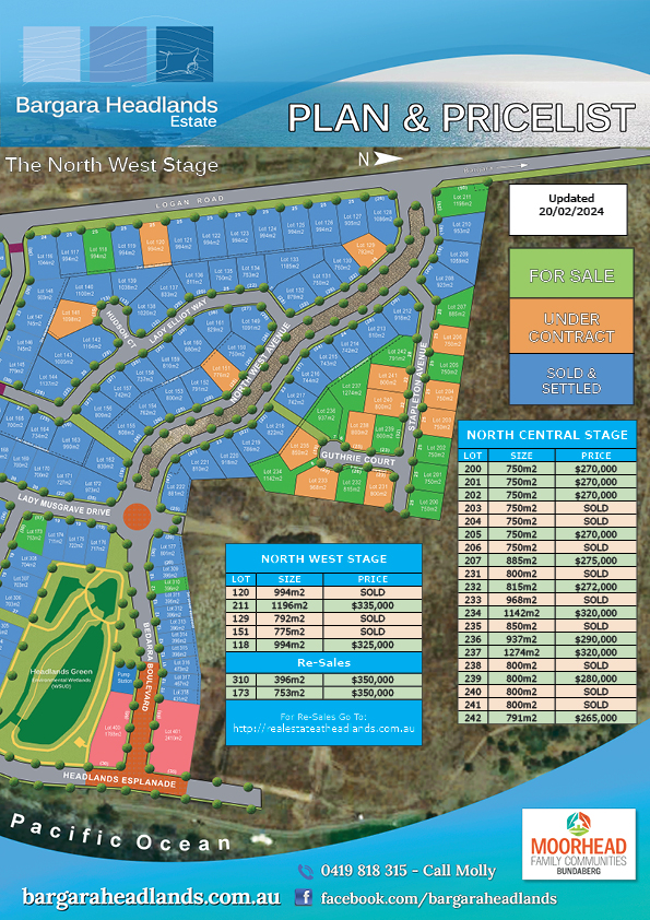 Bargara Headlands Estate - Plan and Price List - 20th Feb 2024 - Coast Land For Sale