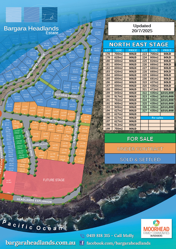 Plan & Price List - Bargara Headlands Estate - 20th July 2025