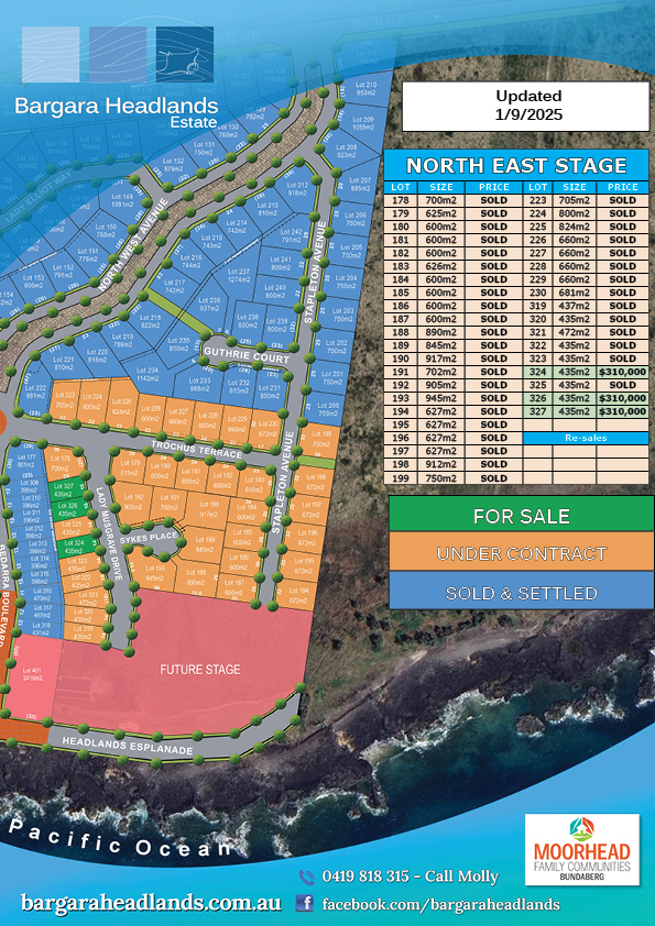 Plan & Price List - Bargara Headlands Estate - Sept 2025